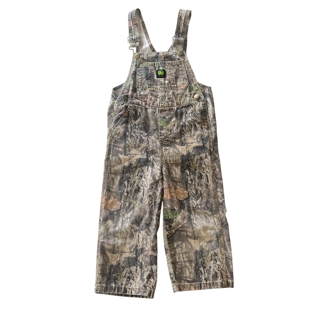 John Deere Kids Mossy Oak Camo Overalls Bibs Toddler 4T Green Brown Camouflage